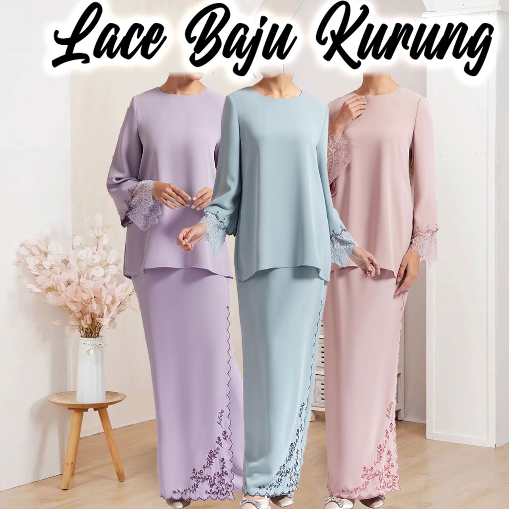 Lace Baju Kurung Sulam With Embroidery Premium Overlap Kebaya Muslimah