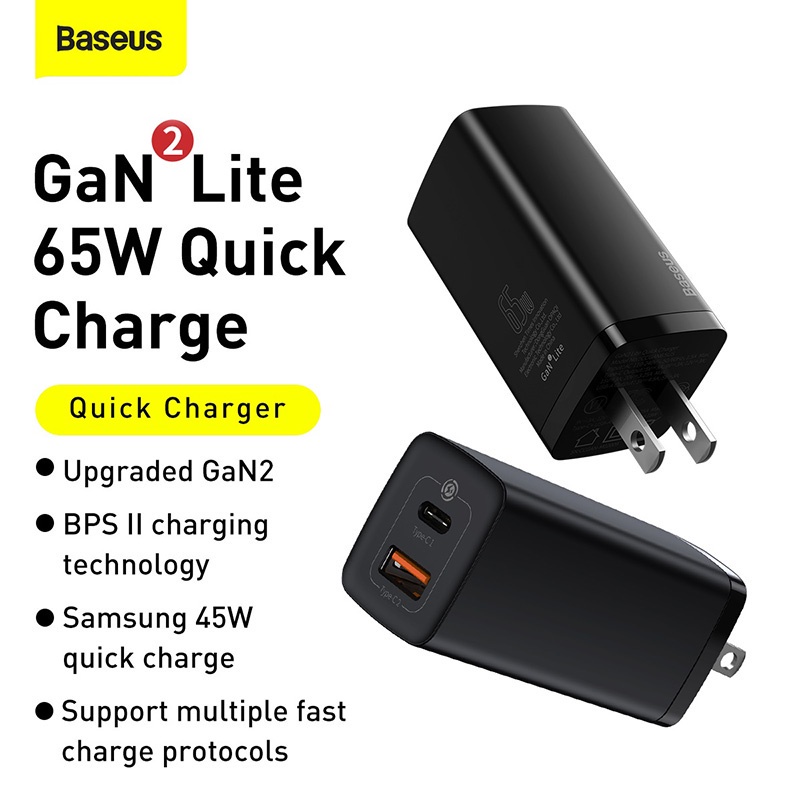 Baseus Original Gan Lite Quick Charger Type C Usb W Us Pin Travel