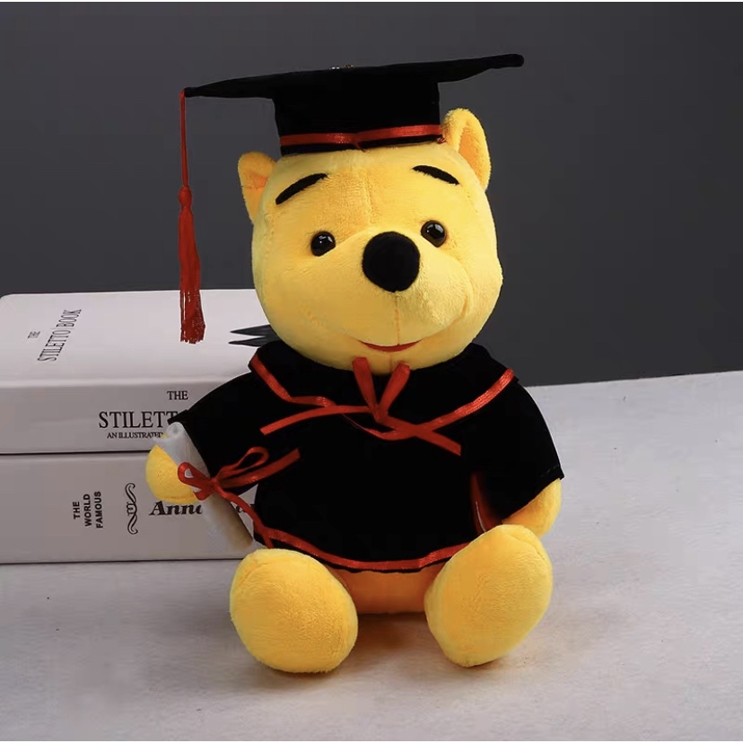 SHIOK 7 Inch Graduation Pooh Bear Soft Plush Stuffed Toy With Suction