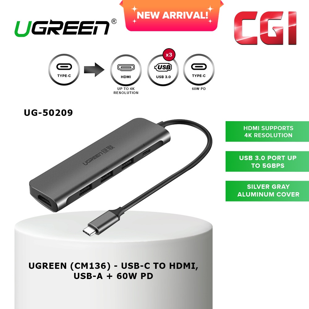 Ugreen CM136 50209 5 In 1 USB C To HDMI Multifunctional Hub Shopee