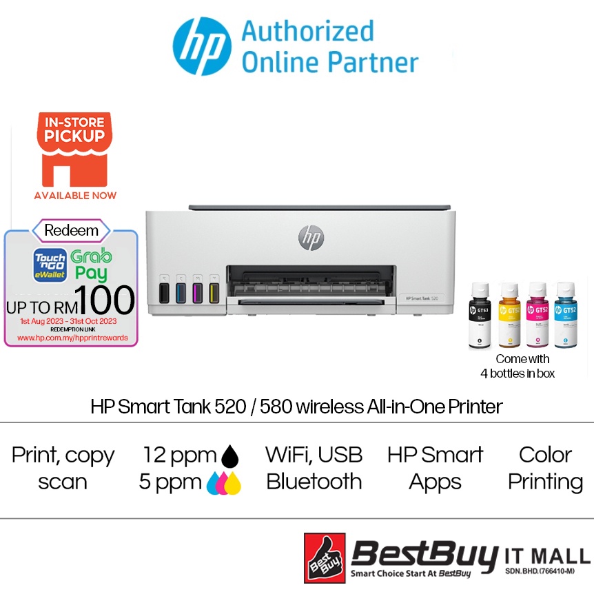 HP All In One Printer Smart Ink Tank 520 USB 580 Wifi Shopee Malaysia