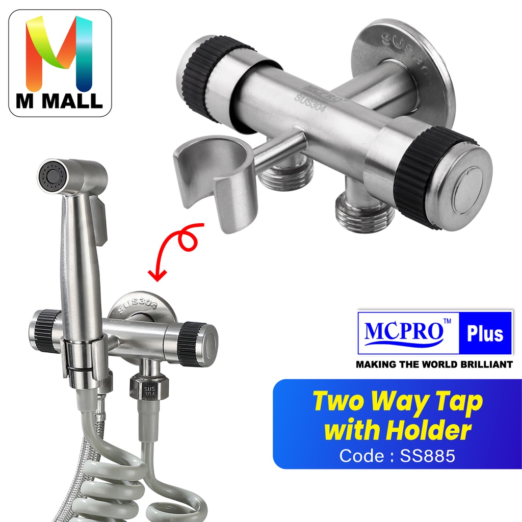 Mcpro Sus Stainless Steel Two Way Tap Angle Valve With Bidet Holder