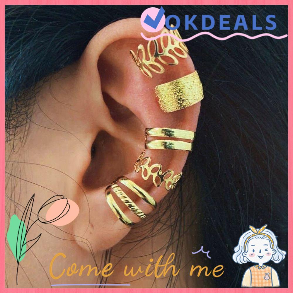 OKDEALS 5pcs Set Gifts Women Earrings Jewelry Leaves Ear Cuff Non