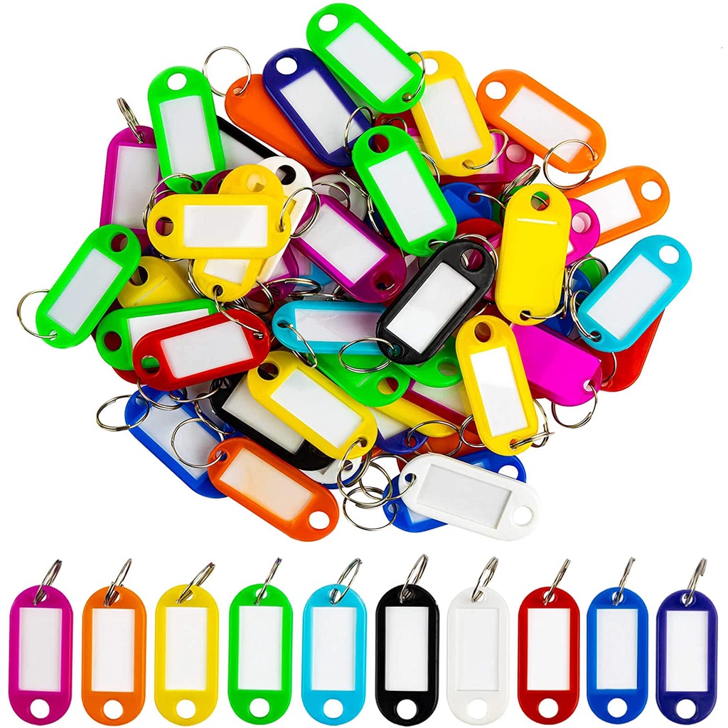 100 Pcs Plastic Keychain Key Tags ID Label Name Tags Split Ring