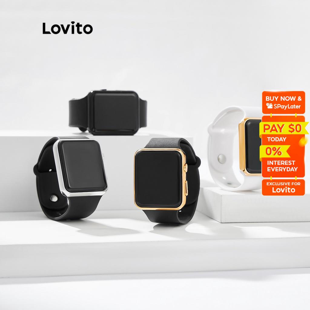 Lovito Casual Plain Unisex Square LED Digital Silicone Electronic