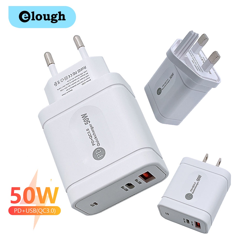 Elough 50W USB Type C PD Fast Charging Adapter Quick Charge 5 0 Travel