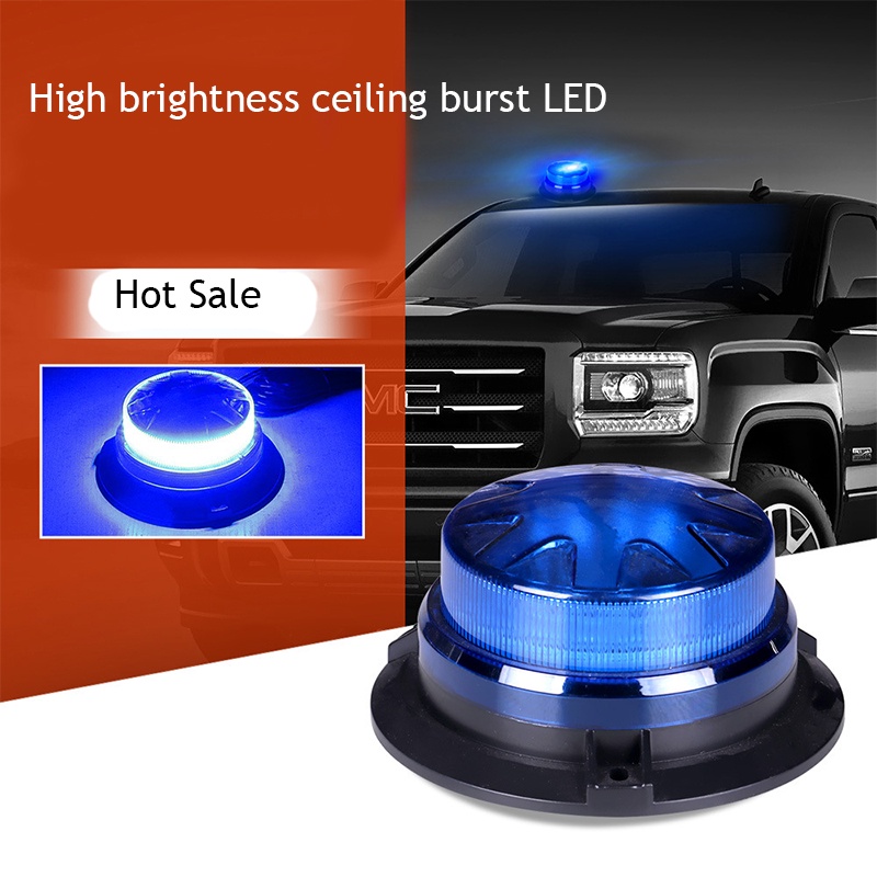 LED Blue Emergency Strobe Light Magnetic Base Car Roof Flashing Hazard