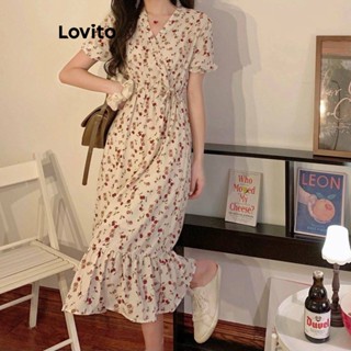 Lovito Boho Ditsy Floral Puff Sleeve Dress For Women Lne Multi