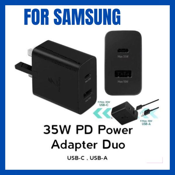 Original SAMSUNG 35W 15W PD Power Adapter Duo USB C USB A Shopee