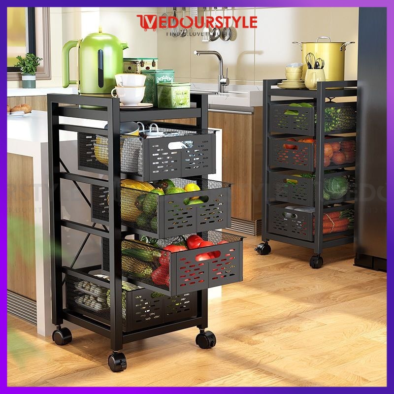 Vedourstyle 4 Tier Multipurpose Moveable Trolley Kitchen Storage Rack