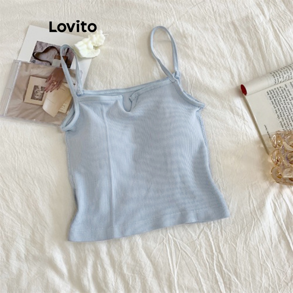 Lovito Casual Plain Split Front Basic Tank Tops For Women L Ed