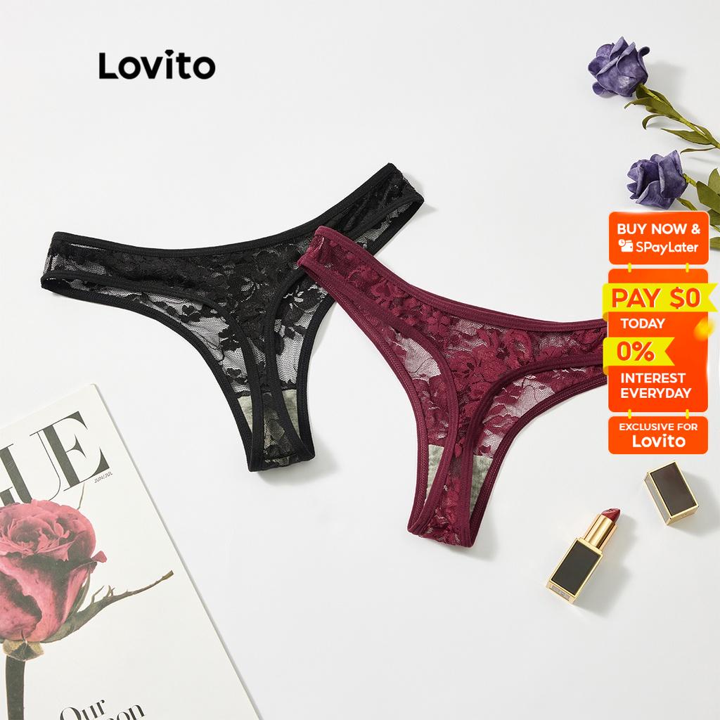 Lovito Sexy Floral See Through Lace Thongs For Women L50AD187 Red