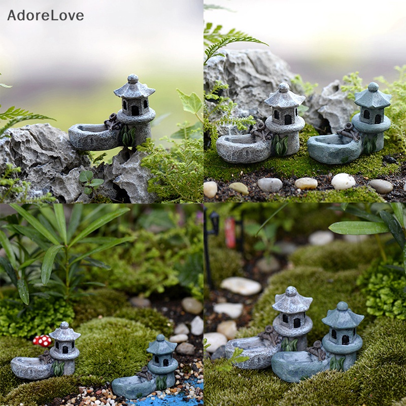 ADL Mini Retro Pond Tower Resin Craft Fairy Garden Decor Figurines Toys