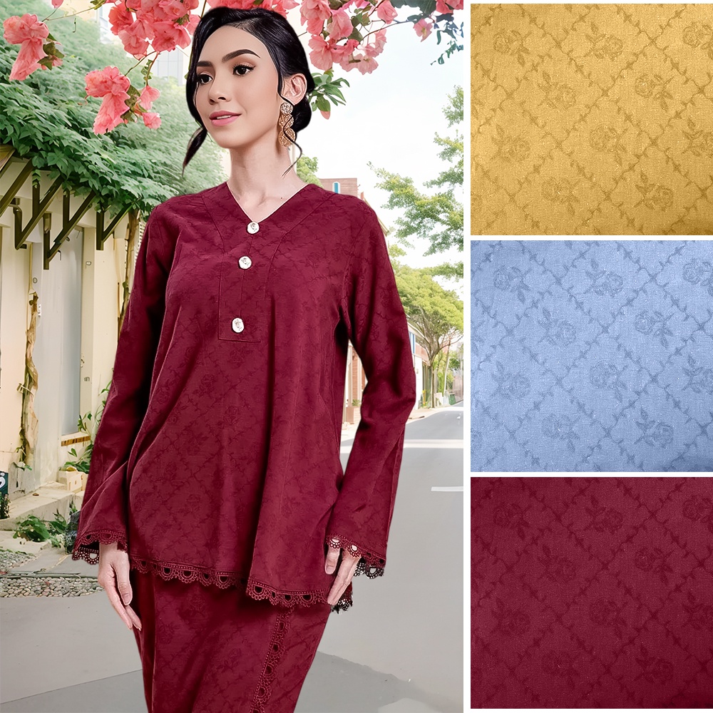 Lace Baju Kurung Moden Floral Pattern Jacquard Cotton Muslimah Suit