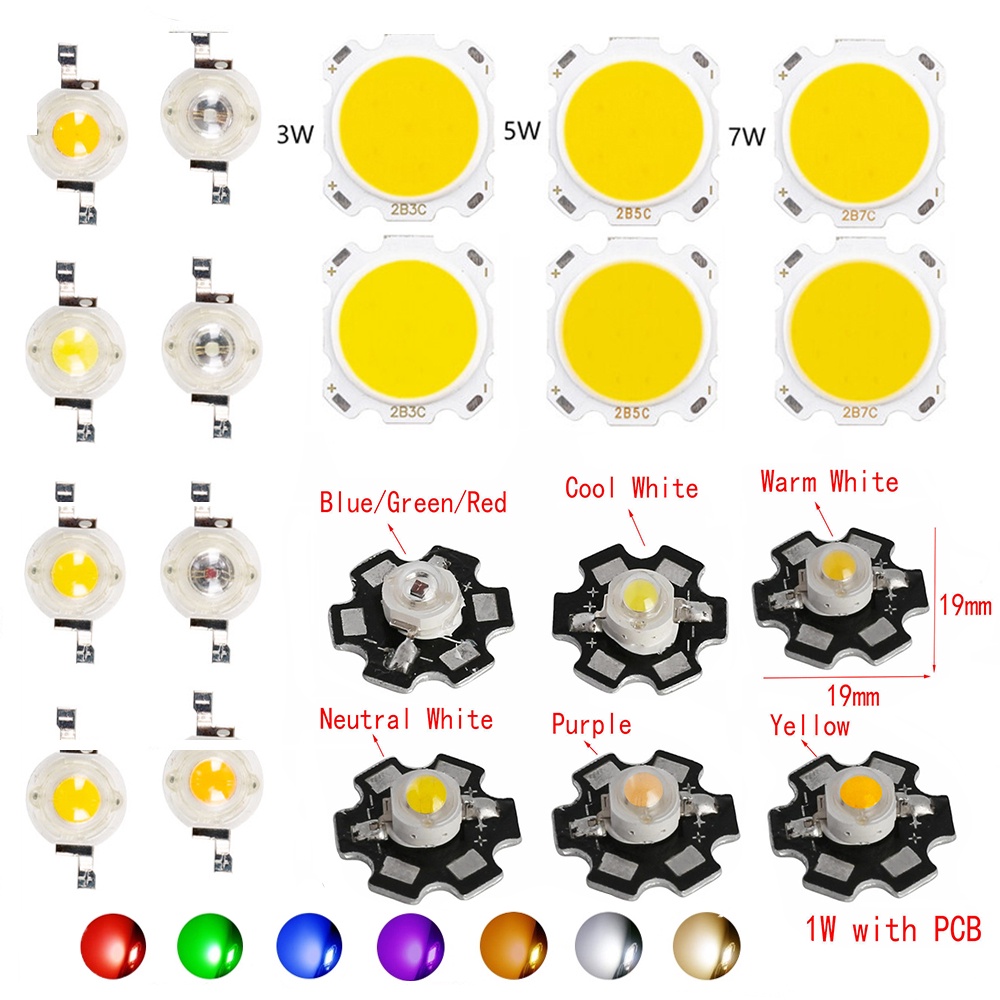 Fast Delivery10PCS Set 1W 3W 5W 7W SMD COB LED Chip PCB High Power