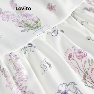 Lovito Elegant Ditsy Floral Ruched Square Neck Puff Sleeve Dress For