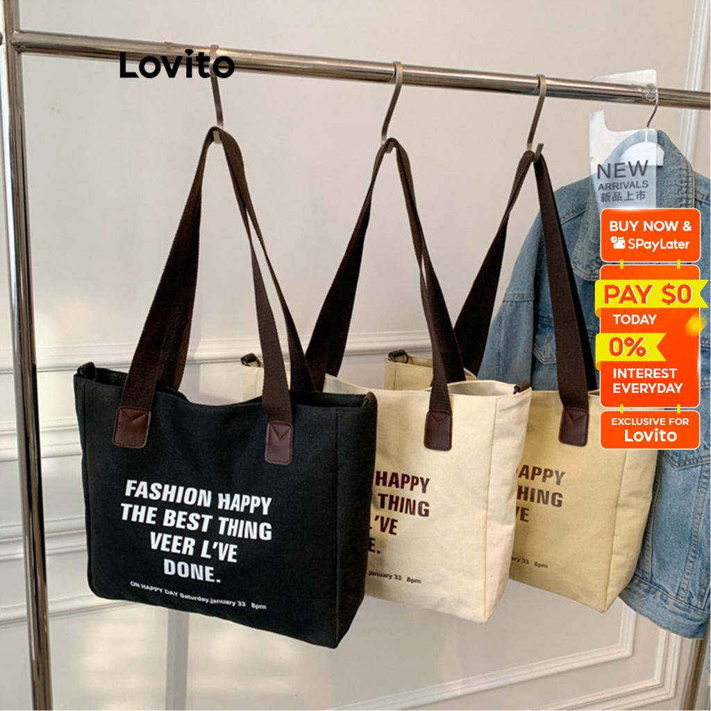 Lovito Casual Letter Pattern Shoulder Tote Bag For Women L60AD147