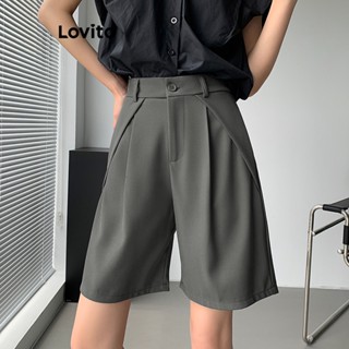 Lovito Casual Plain Pocket Shorts For Women Lna Grey Lovito