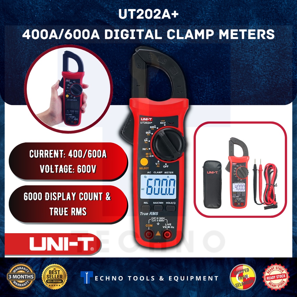 UNI T UT202A Auto Ranging AC 600 Clamp Meter UT 202A Shopee