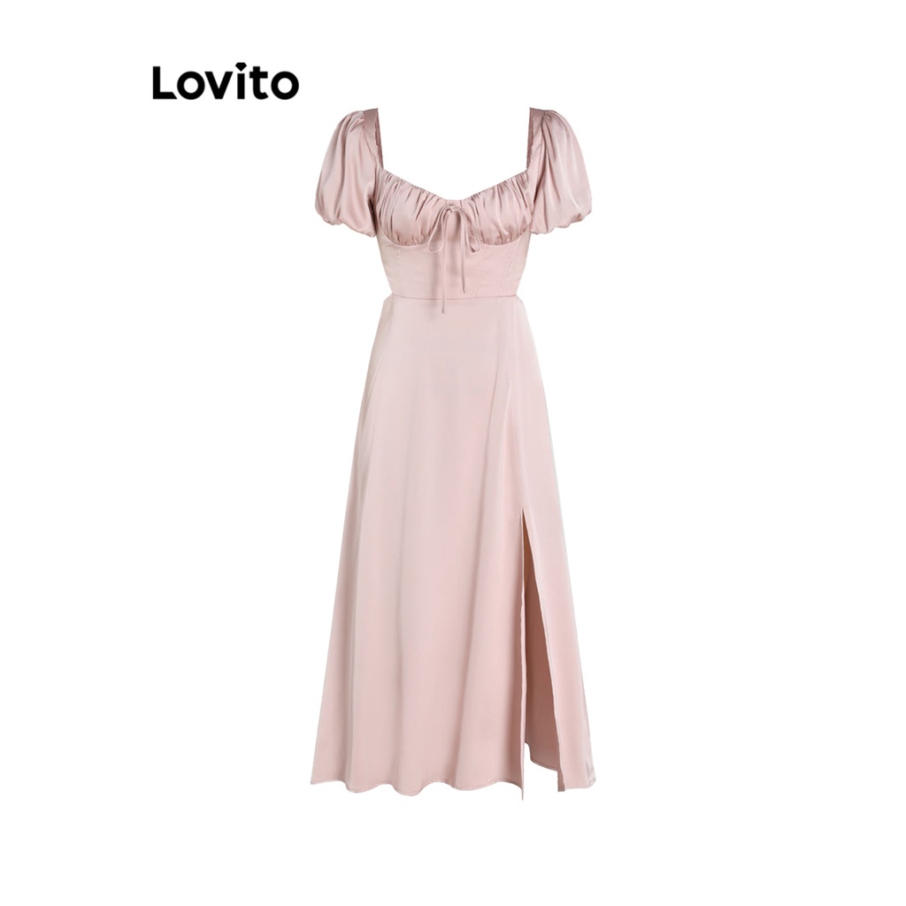 Lovito Elegant Plain Zipper Tie Front Dress For Women L Ad Light