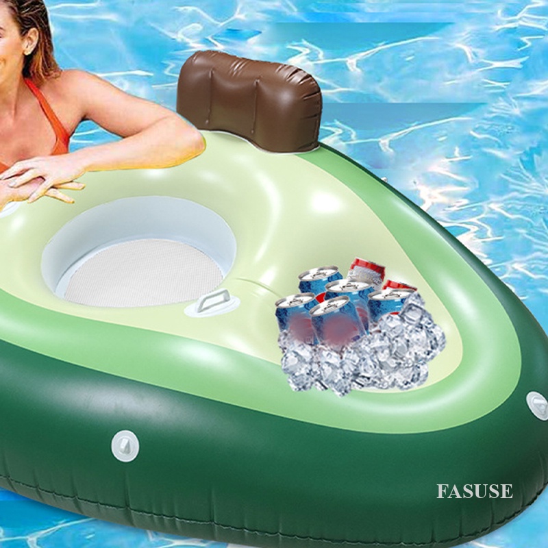 FAUSE Inflatable Tube Swim Ring With Cup Holder Heavy Duty Avocado