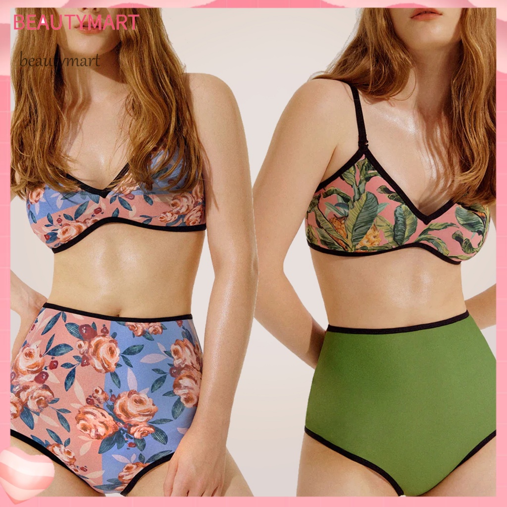 Beautymart 2 Pcs Set Women Bikini Set High Waist Retro Double Sided