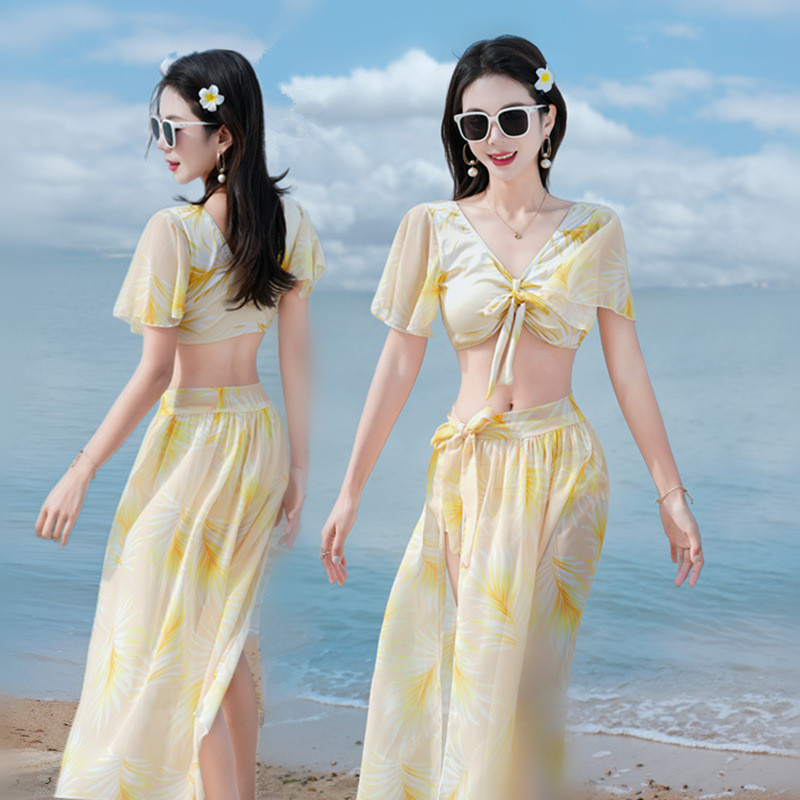 White Camellia Bikini Bikini Seaside Vacation Swimsuit Female Split