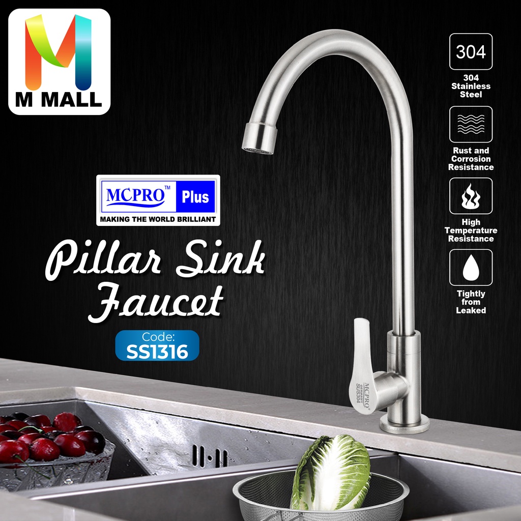 Mcpro Sus Stainless Steel Kitchen Faucet Pillar Sink Water Tap