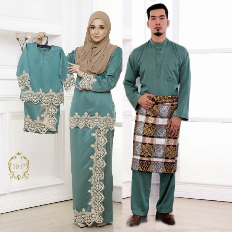 Baju Kurung Kedah Moden Lace Plus Size Kurung Rose Gold Dusty Green