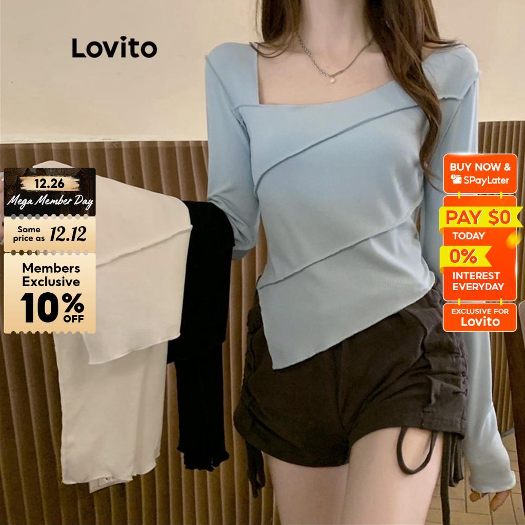 Lovito Casual Plain Asymmetrical Split Stitching T Shirt For Women