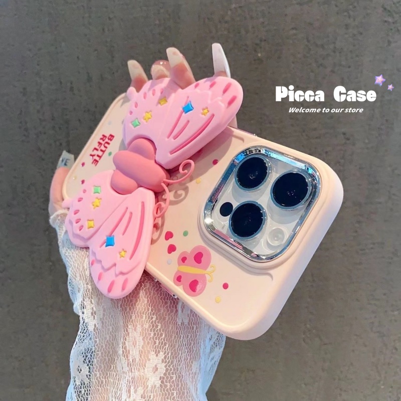 Sweet Pink Butterfly Fold Wing Bracelet Case Compatible For IPhone 15