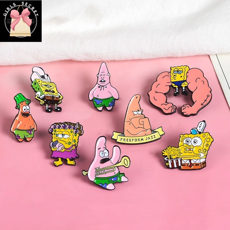 Qqbpinsbeauty Funny Cartoon Enamel Pins Famous Spongebob Squarepants