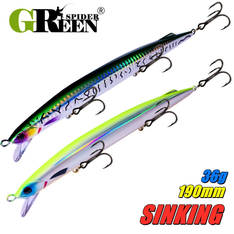 GREENSPIDER New Trolling Sinking Hard Baits Minnow Fishing Lure 190mm