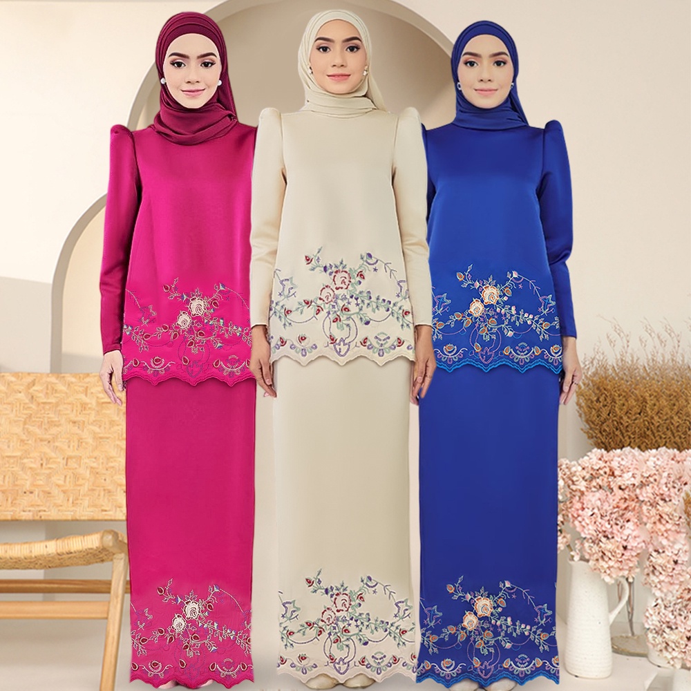 Baju Kurung Sulam Embroidery Baju Raya Kurung Selesa Dipakai Soft