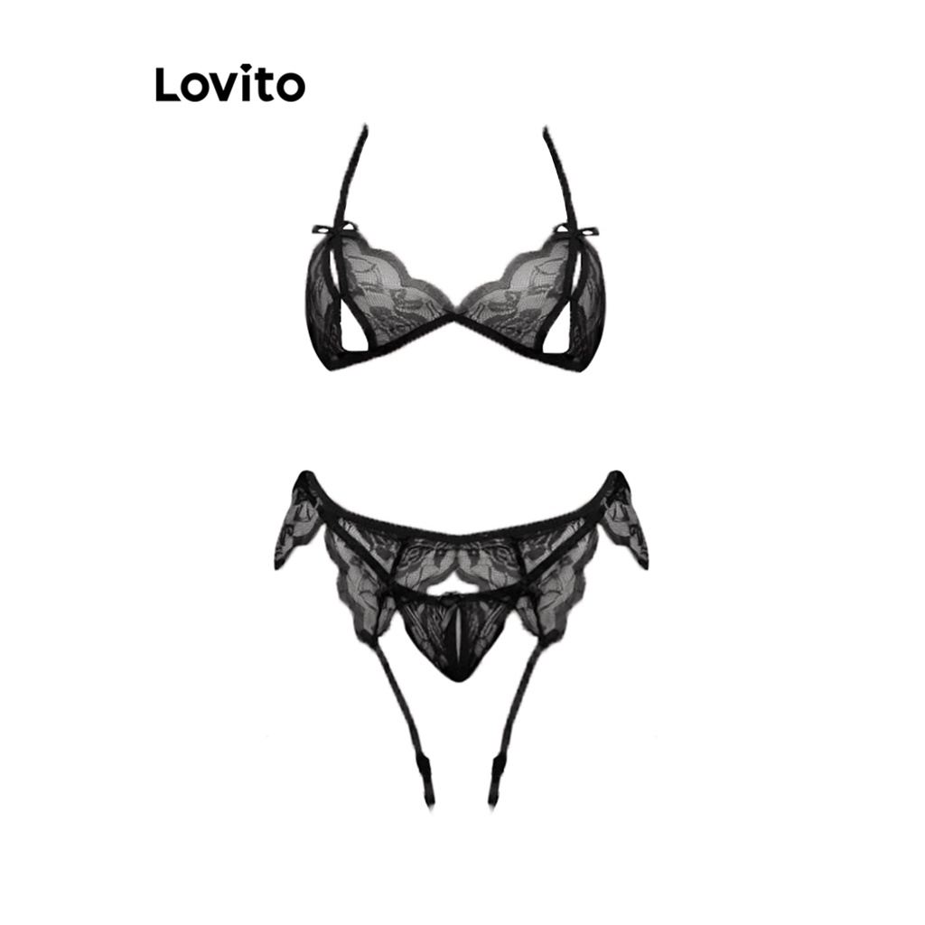 Lovito Sexy Plain Lace Lingerie For Women LNA24121 White Pink Black