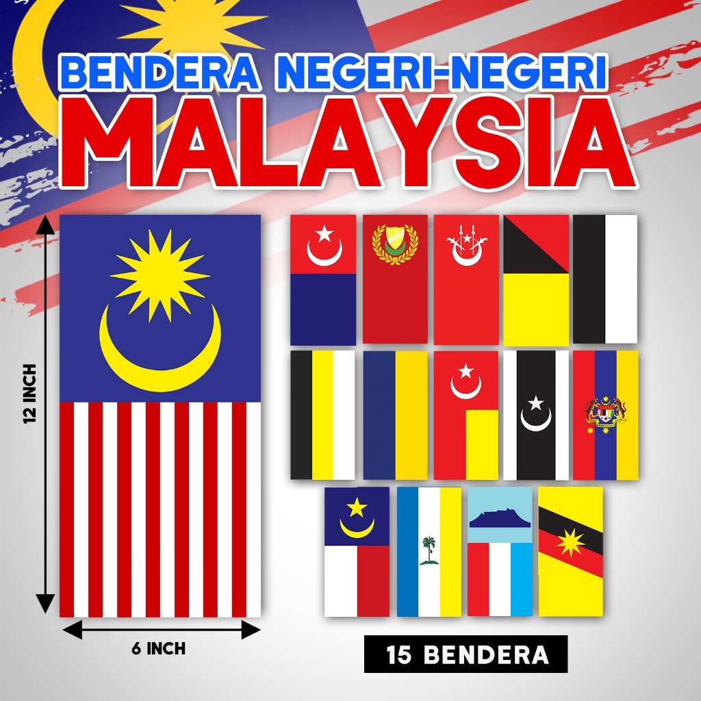 Merdeka 15 Keping Bendera Hiasan Negeri Malaysia Flag Teguh