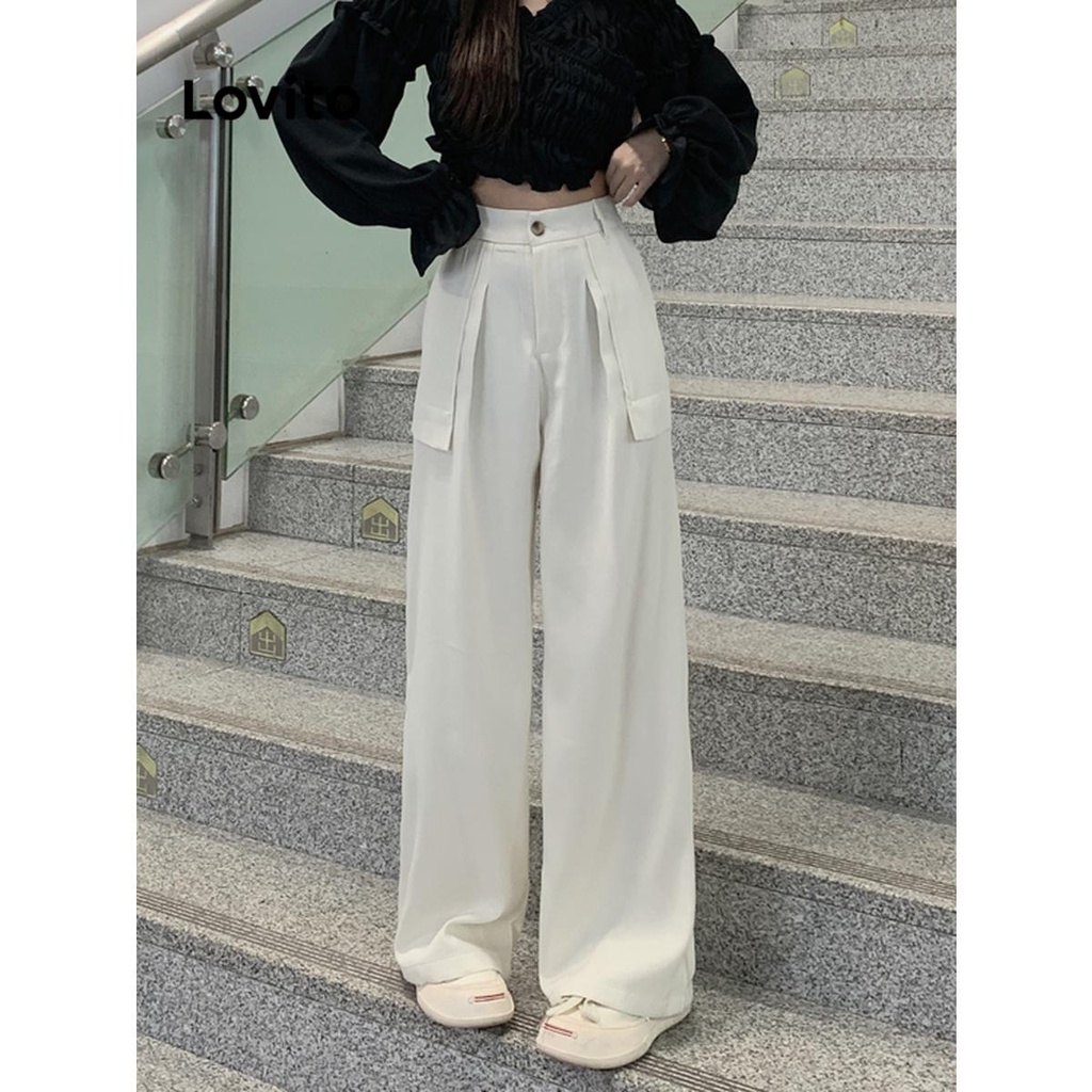 Lovito Casual Plain Pocket Pants For Women Lna Shopee Malaysia