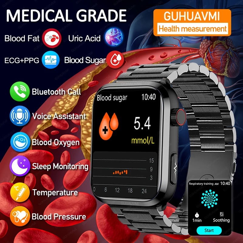 New Medical Grade Blood Lipid Smart Watch Men Bluetooth Call Clock