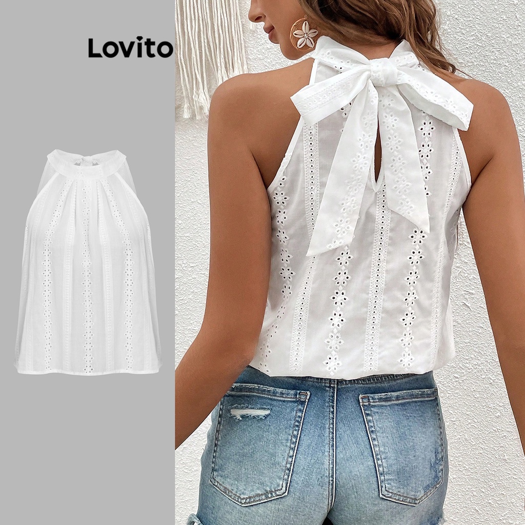 Lovito Casual Plain Ruched Blouses For Women L68ED027 White Lovito