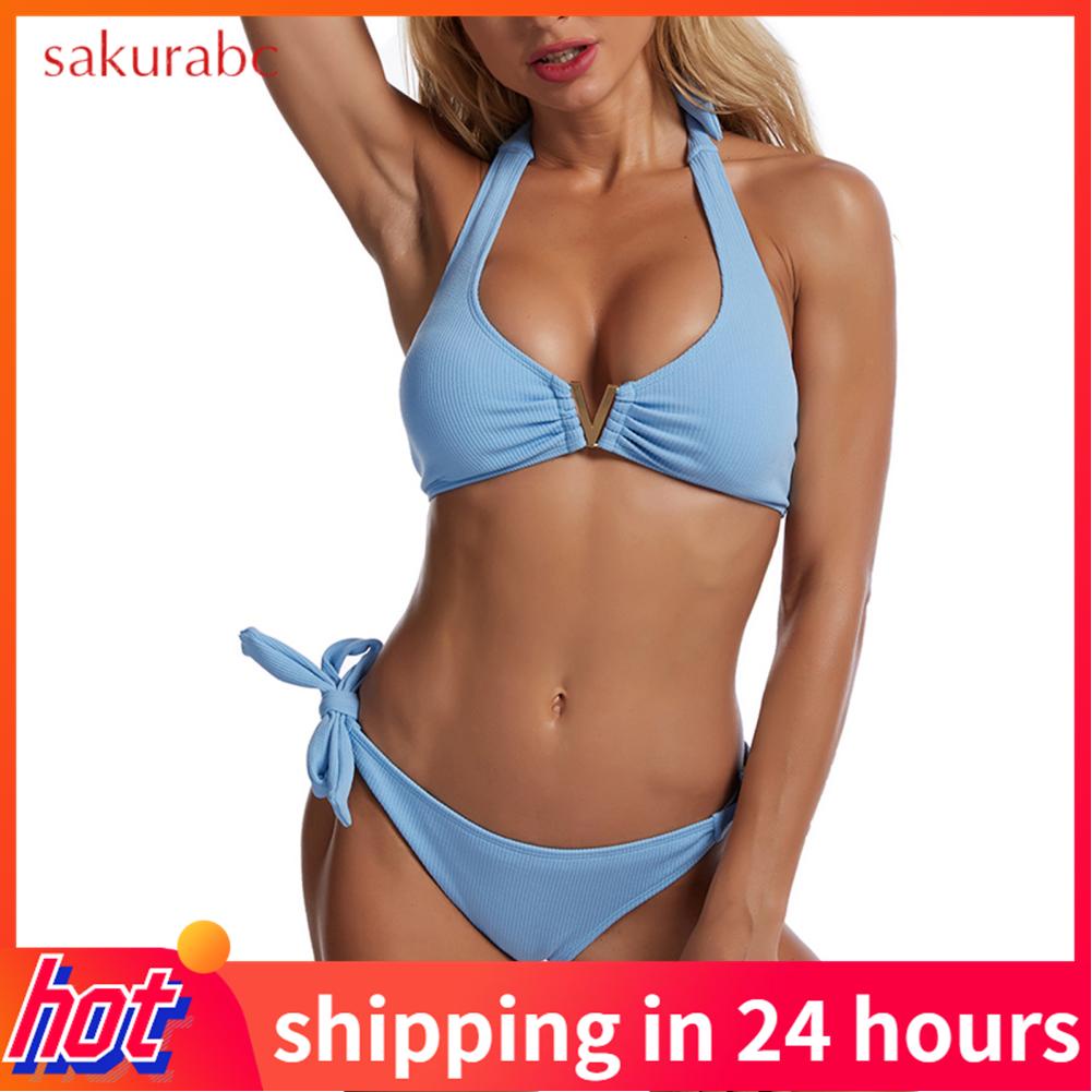 Sakurabc Swimsuit Fashionable Women Bikini Stretchy Two Piece For Pool