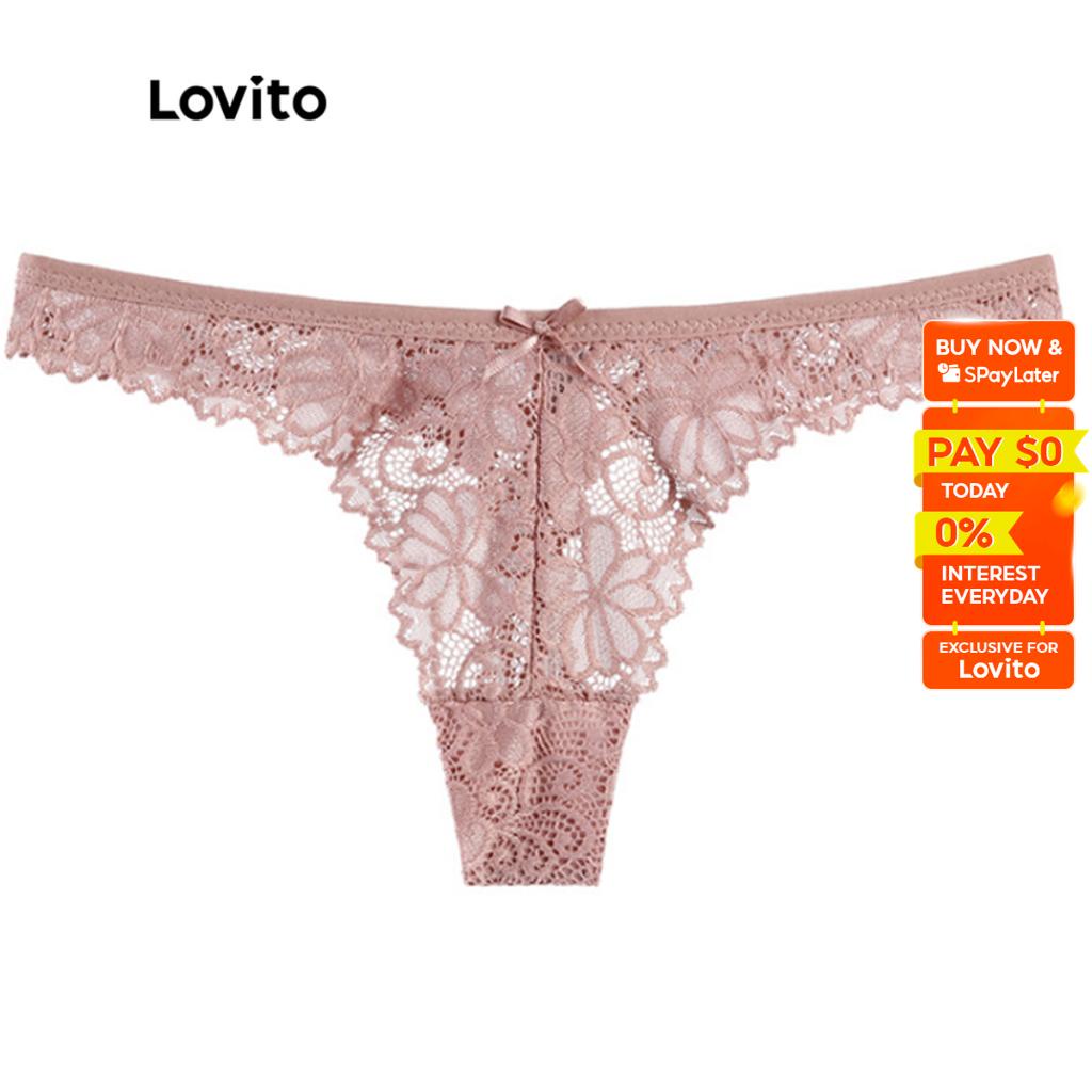 Lovito Sexy Plain Lace Panties For Women Lna Dusty Pink Red Black