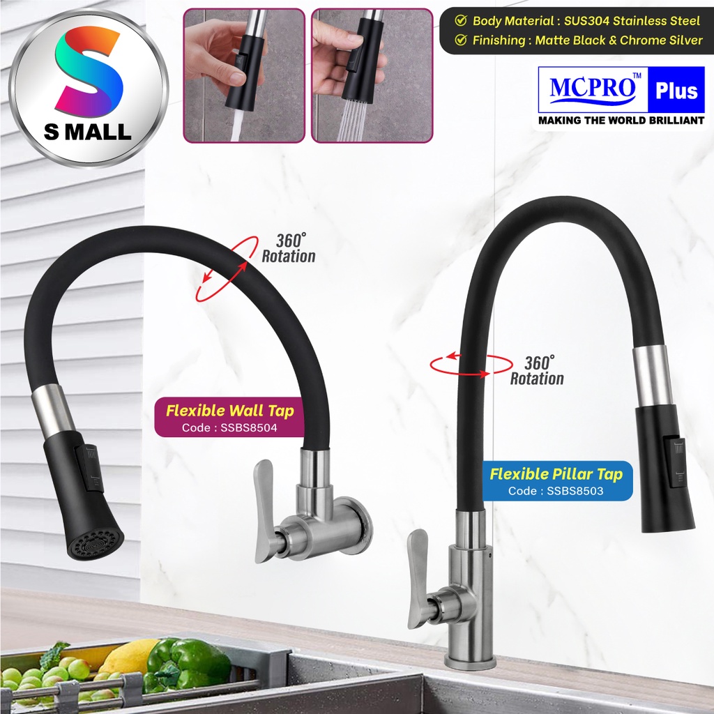 Mcpro Sus Stainless Steel Kitchen Faucet Black Silver Flexible