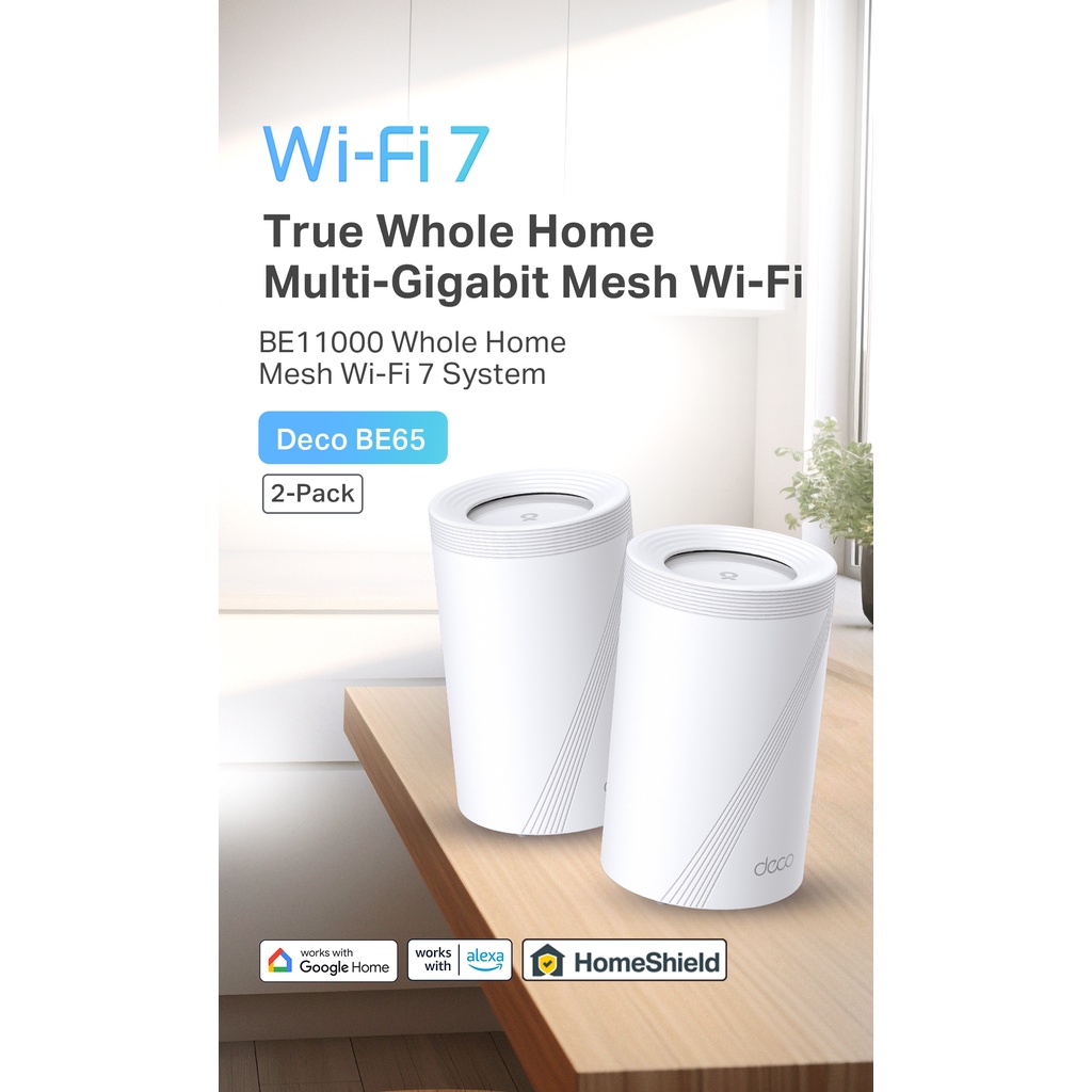 TP Link Deco BE65 BE11000 WiFi 7 Tri Band Whole Home AI Driven Mesh