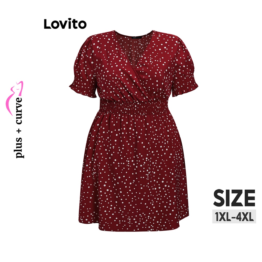 Lovito Plus Size Curve Boho Polka Dot Pattern Dress For Women Lbe