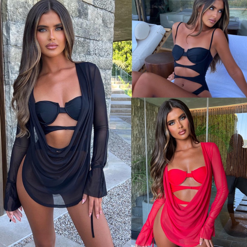 New Women Bikini Swimsuit Piece Set With Cover Up Beach Shawl Sexy