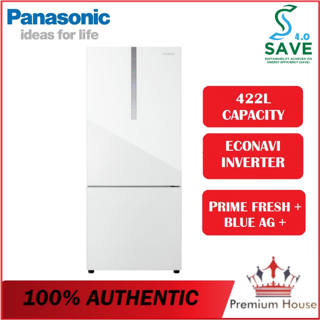 PANASONIC NR BX421WGW 2 DOOR BOTTOM FREEZER REFRIGERATOR GLASS DOOR