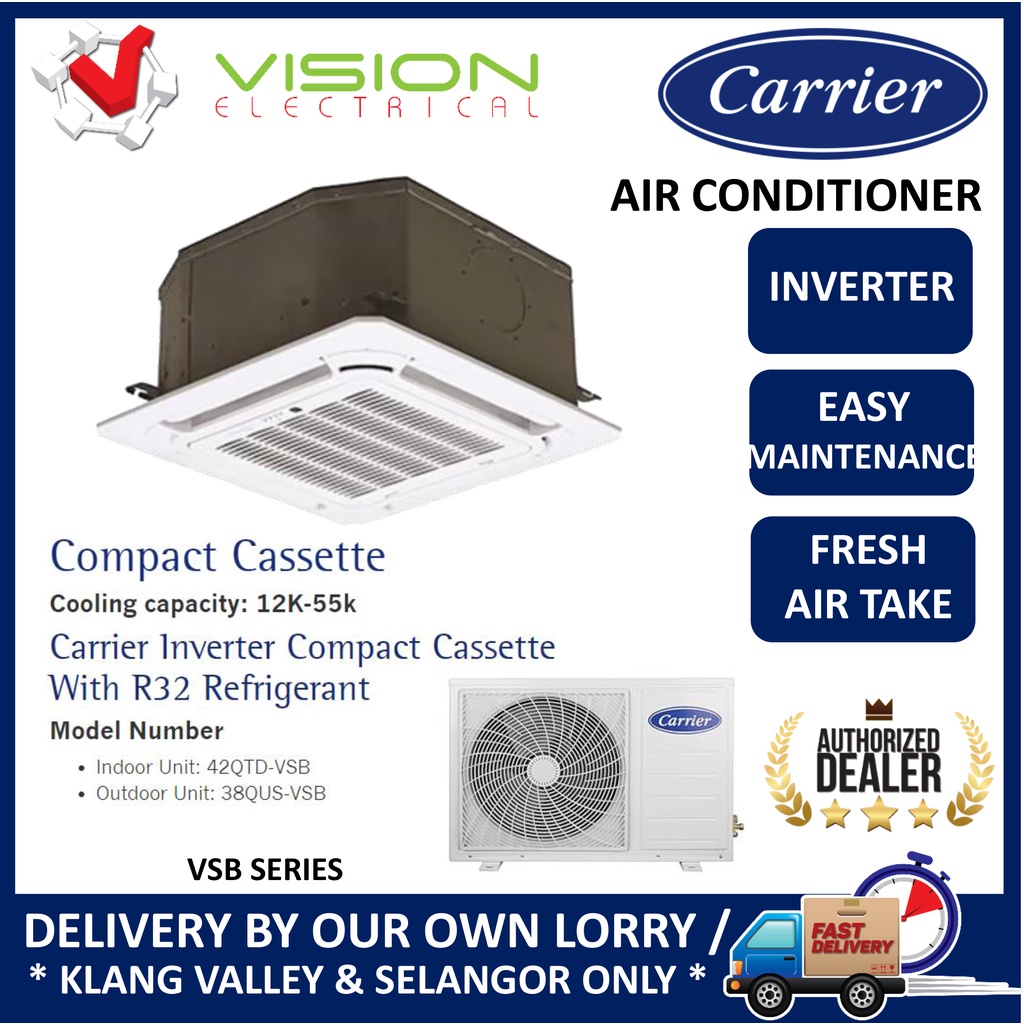 CARRIER 2 0hp 2 5hp 3 0hp Ceiling Cassette Air Cond R32 Inverter