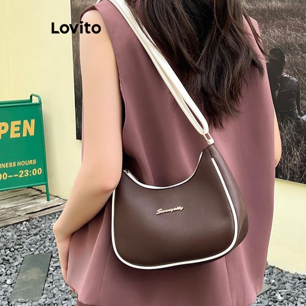 Lovito Preppy Letter Colorblock Zipper Armpit Bag Versatile Small