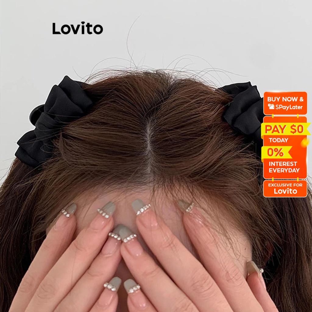 Lovito Casual Plain Bow Hair Clips For Women L Ad Black Lovito