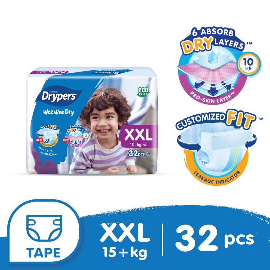 Drypers Wee Wee Dry Jumbo Tape Xxl S Shopee Malaysia